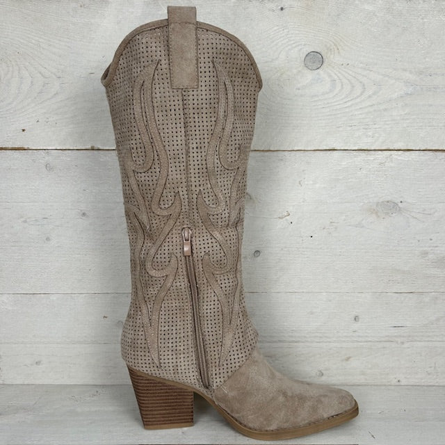 Hoge suèdine cowboylaars met gaatjes design khaki