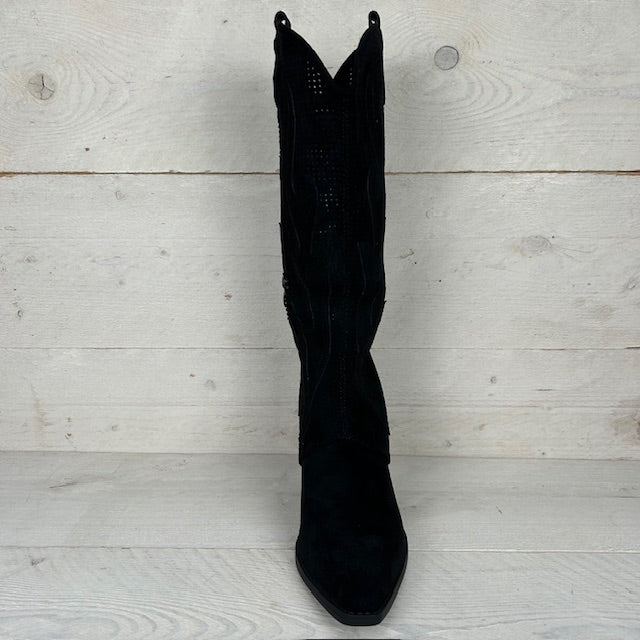 Hoge suèdine cowboylaars met gaatjes design zwart