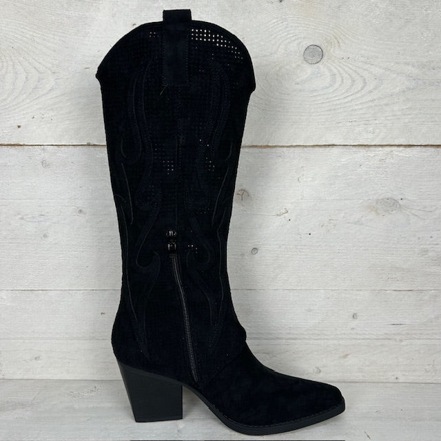 Hoge suèdine cowboylaars met gaatjes design zwart