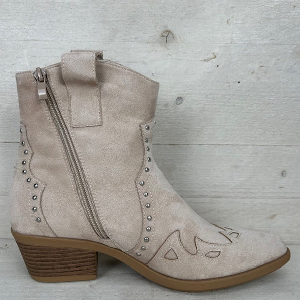 Suèdine cowboylaarsje met studs beige