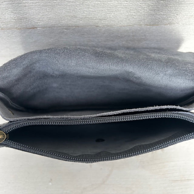 Real leather schoudertasje metallic gun