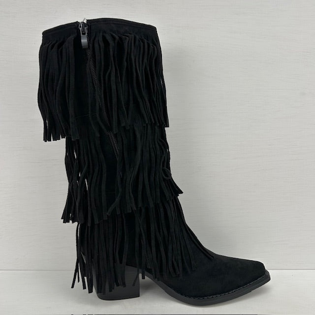 Trendy suèdine cowboylaarzen met franjes zwart