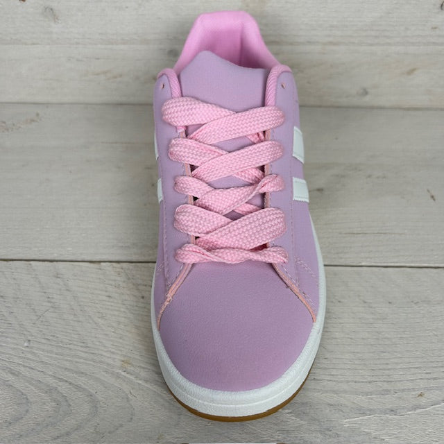Retro sneaker met witte zool pastel roze