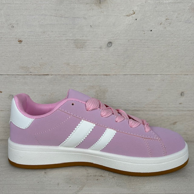 Retro sneaker met witte zool pastel roze