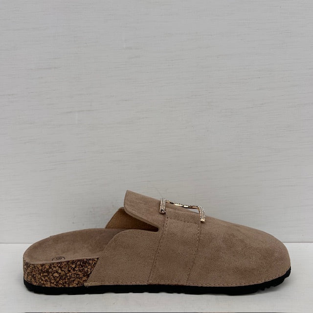 Instap slippers met shiny detail khaki