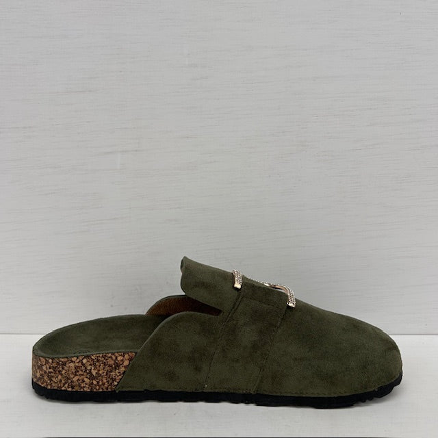 Instap slippers met shiny detail groen