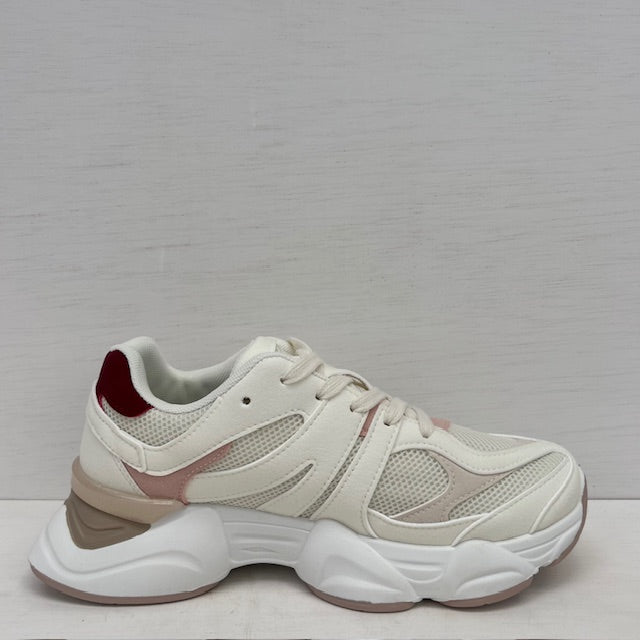 Stoere sneakers met trendy zool wit roze