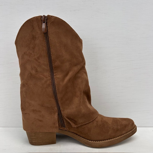 Suèdine cowboylaarzen met flap en franjes camel