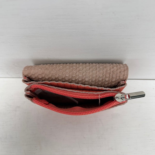 Real leather portemonneetje met gevlochten motief oranje roze