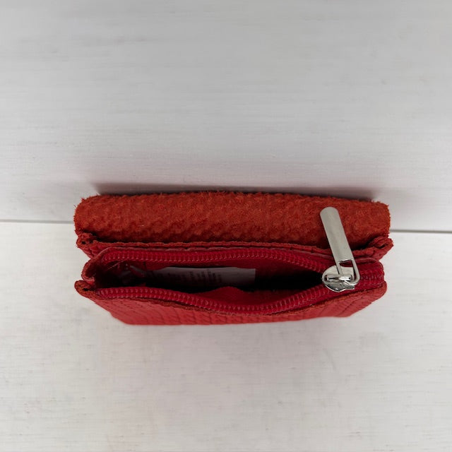 Real leather portemonneetje met gevlochten motief rood