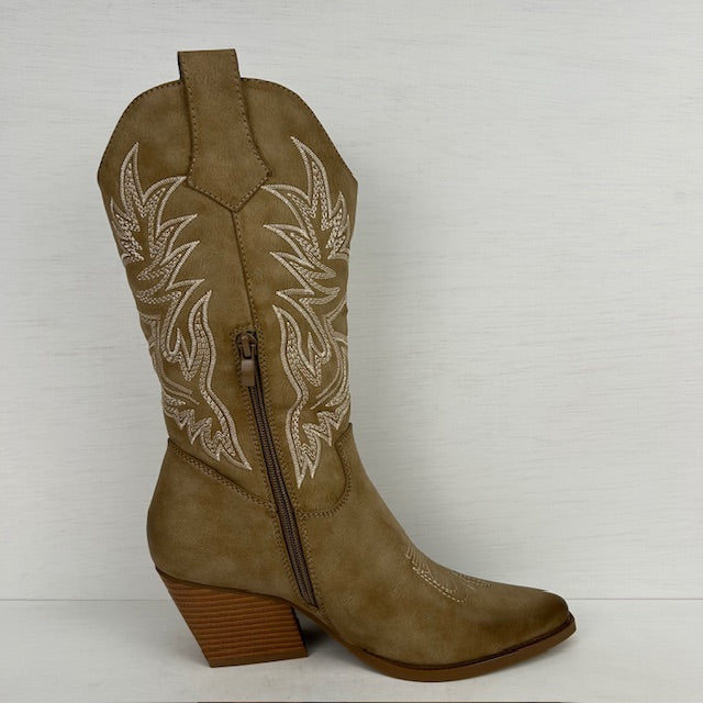 Leuke leatherlook cowboylaarzen met gaaf design khaki