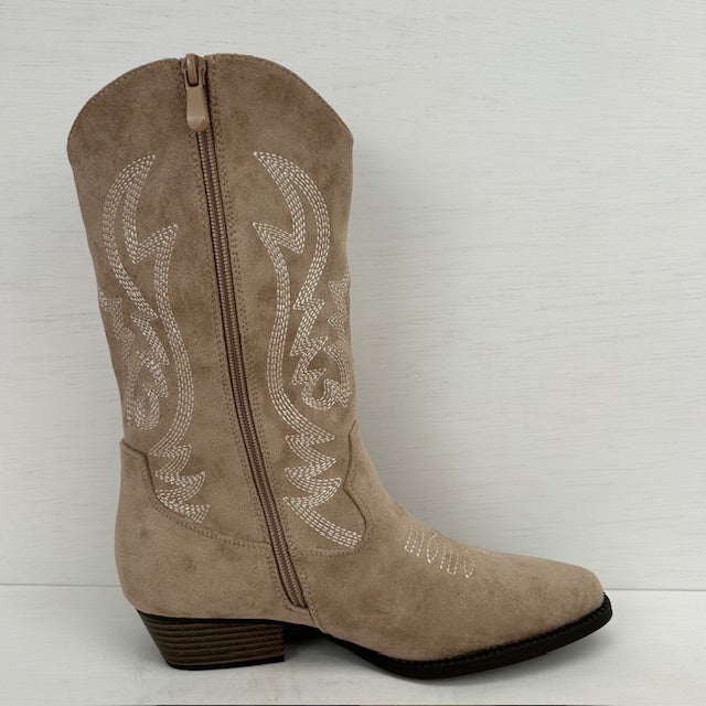 Suèdine cowboylaarzen met franjes en gaaf design khaki