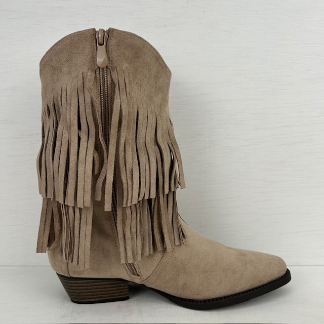 Trendy cowboylaarzen met franjes khaki