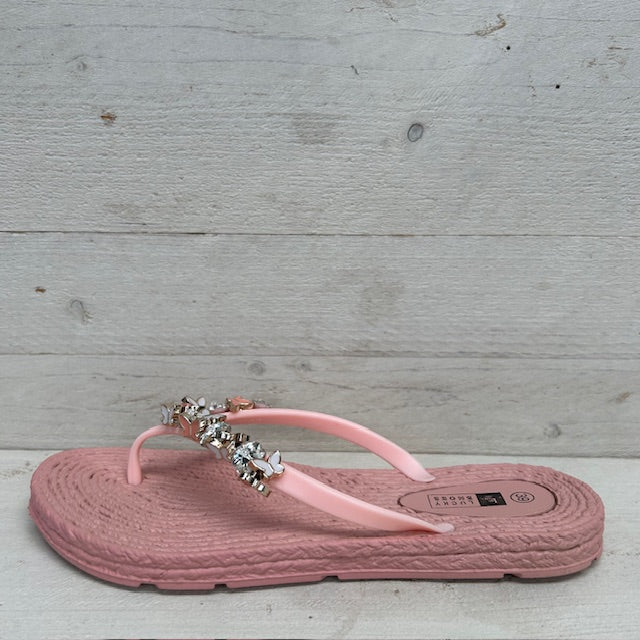 Sierlijke teenslippers met gevlochten motief roze