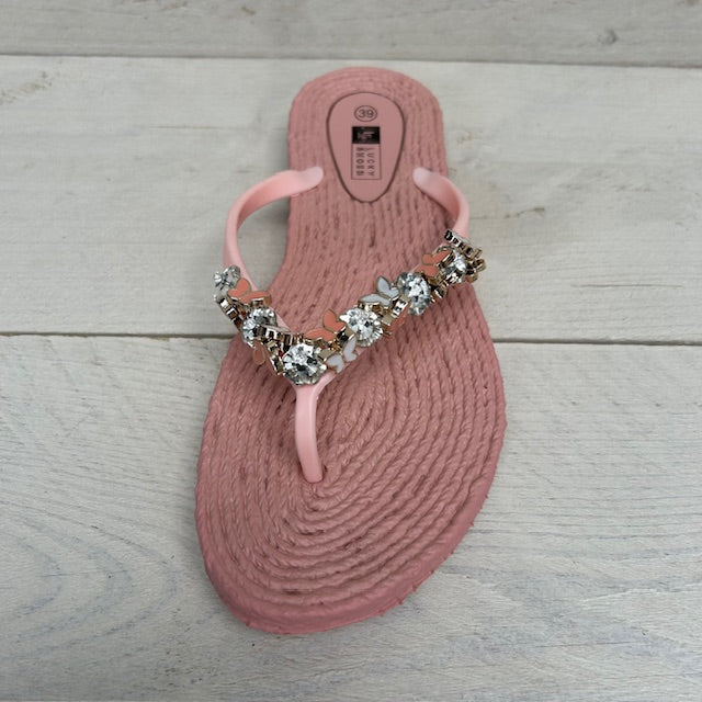 Sierlijke teenslippers met gevlochten motief roze