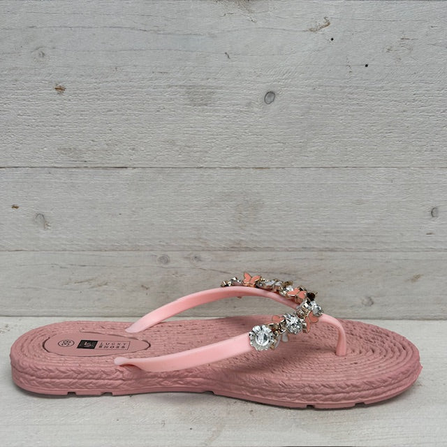 Sierlijke teenslippers met gevlochten motief roze