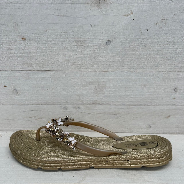 Sierlijke teenslippers met gevlochten motief goud