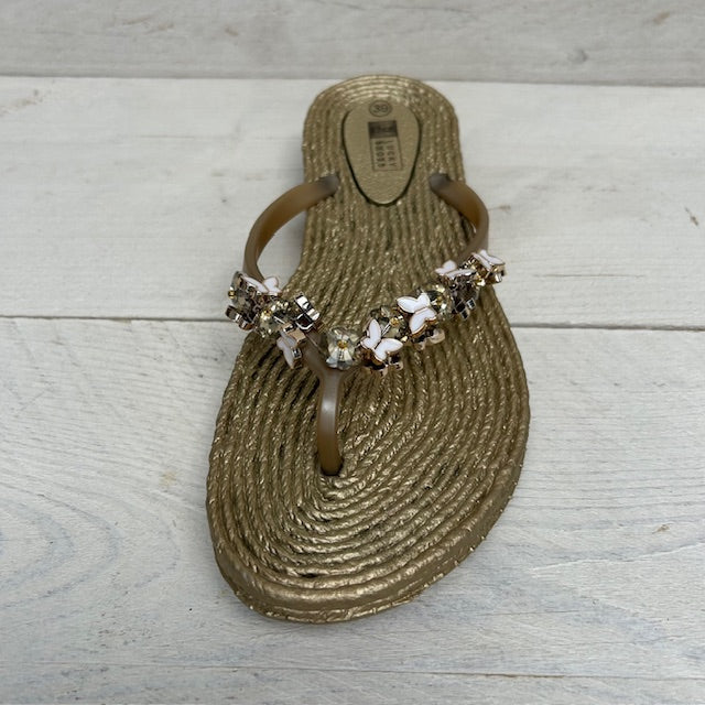 Sierlijke teenslippers met gevlochten motief goud