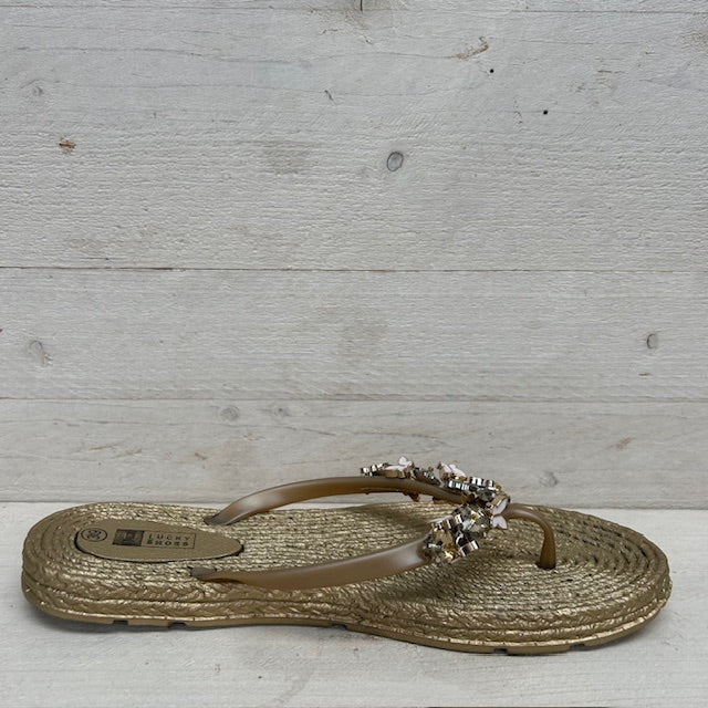 Sierlijke teenslippers met gevlochten motief goud
