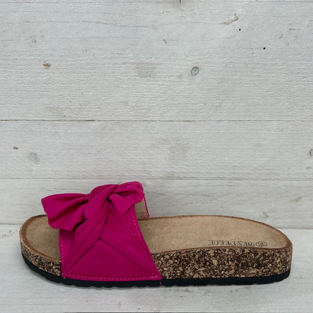 Slippers met strik fuchsia