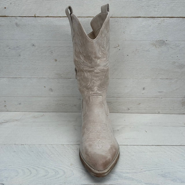 Suèdine cowboylaars met stiksel beige