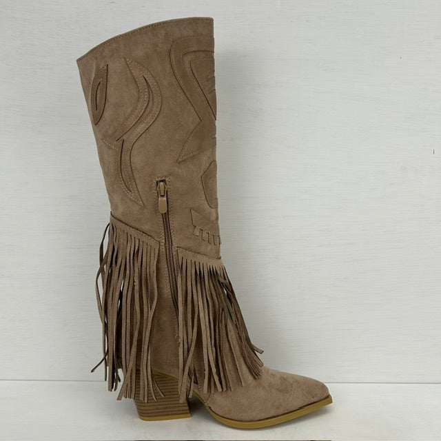 Suèdine cowboylaarzen met franjes en leuk design beige