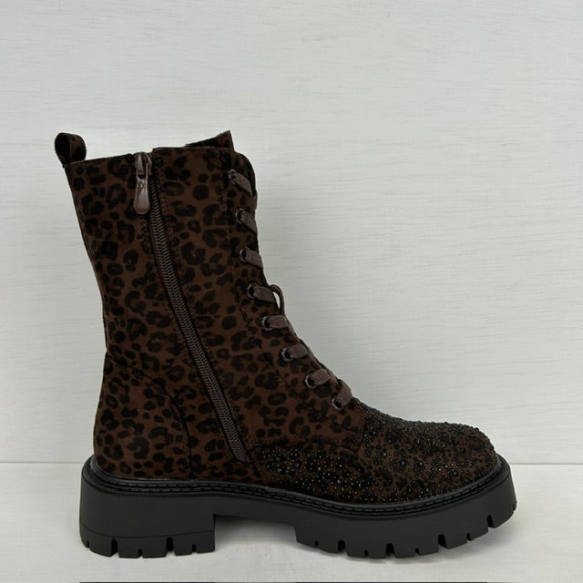 Gave veterboots met shiny afwerking panter