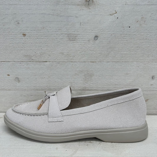 Suèdine espadrilles met leuke afwerking beige