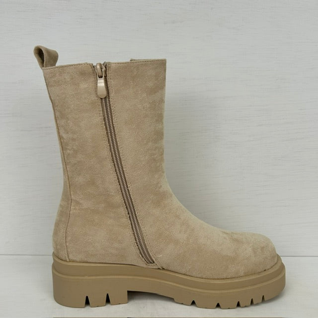 Stoere boots met elastiek beige