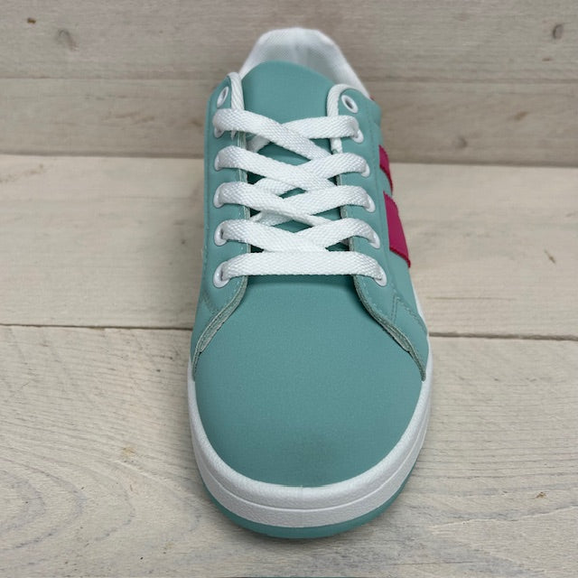 Leuke sneaker met retrozool groen roze