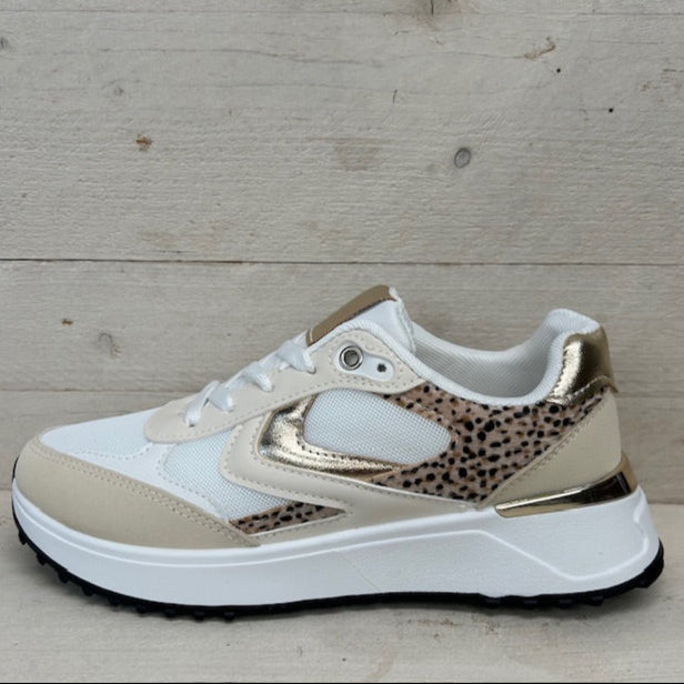 Sportieve sneaker met panter detail beige