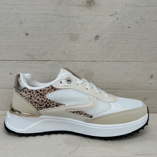 Sportieve sneaker met panter detail beige