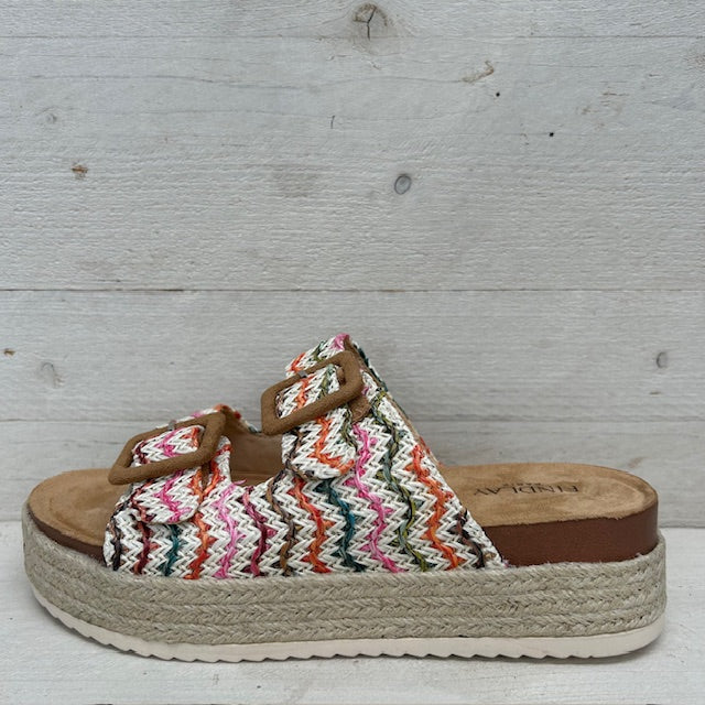 Kleurrijke sandalen met gevlochten motief khaki