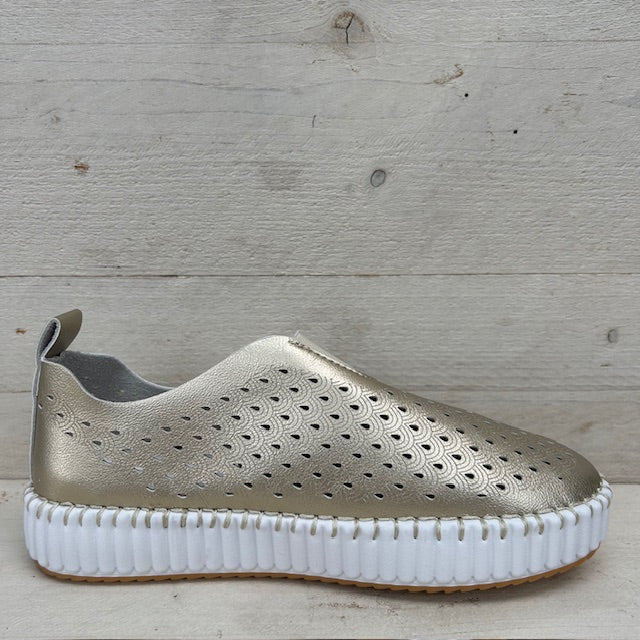 Instapsneakers met gaatjes motief goud