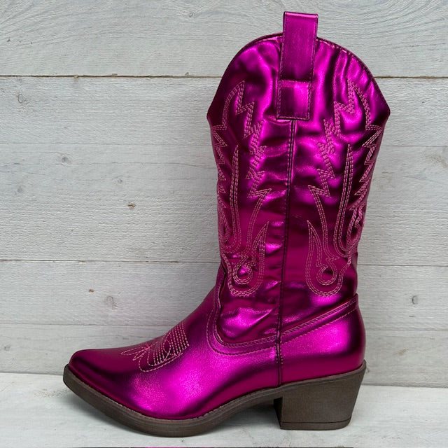 Gave leatherlook cowboylaarzen metallic fuchsia