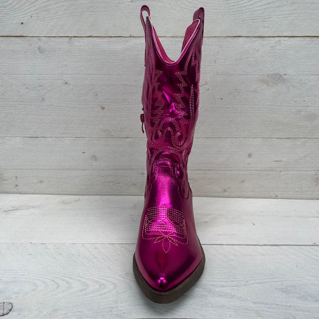 Gave leatherlook cowboylaarzen metallic fuchsia