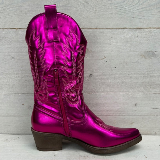 Gave leatherlook cowboylaarzen metallic fuchsia
