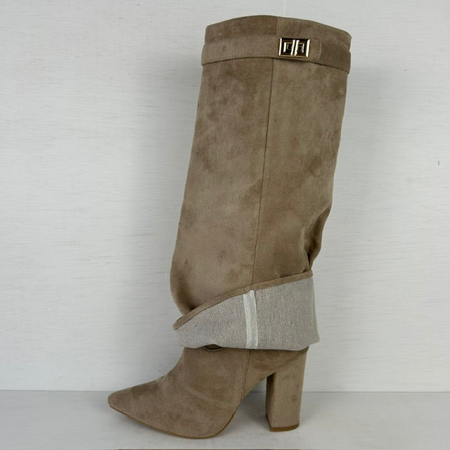 Hoge cowboylaarzen met flap en bandje khaki