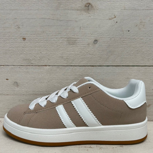 Retro sneaker met witte zool donker beige