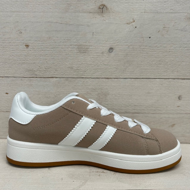 Retro sneaker met witte zool donker beige