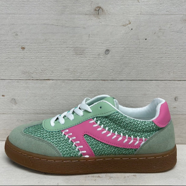 Retro sneakers met leuk stiksel groen