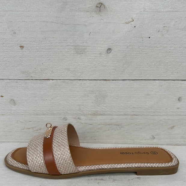 Slippers met gevlochten motief khaki