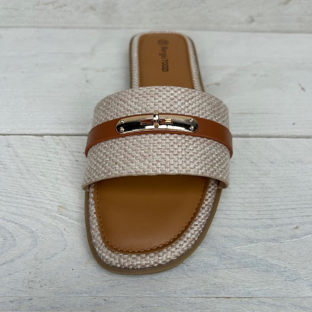 Slippers met gevlochten motief khaki