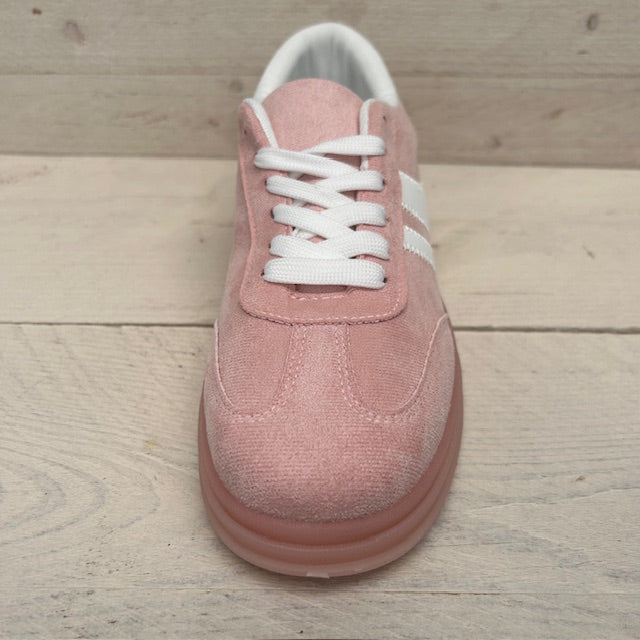 Retro sneakers met gekleurde zool roze