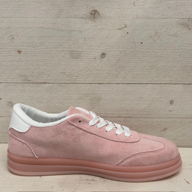 Retro sneakers met gekleurde zool roze