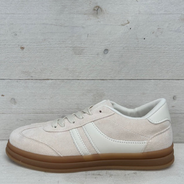 Retro sneakers met gekleurde zool beige