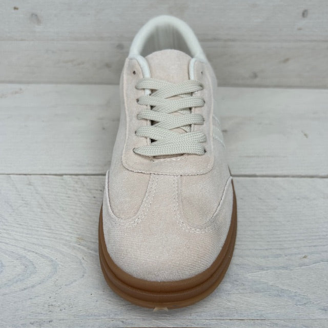 Retro sneakers met gekleurde zool beige