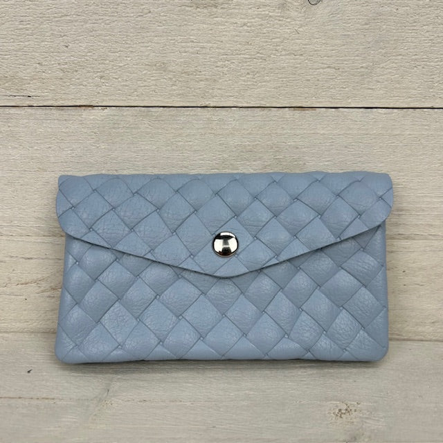 Real leather gevlochten portemonnee blauw