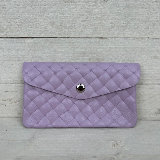 Real leather gevlochten portemonnee lila