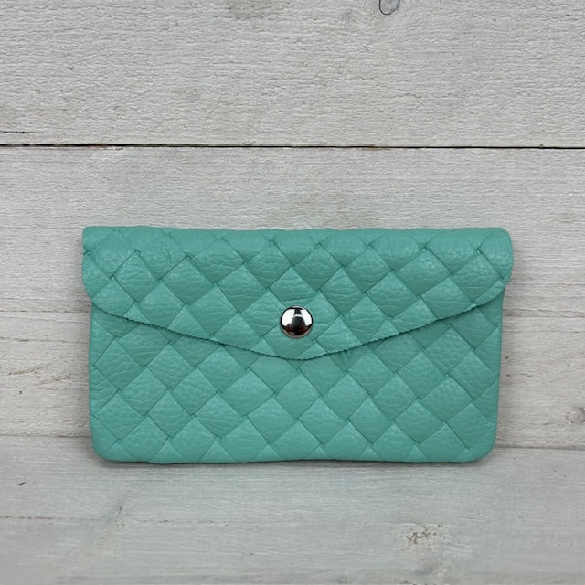 Real leather gevlochten portemonnee groen